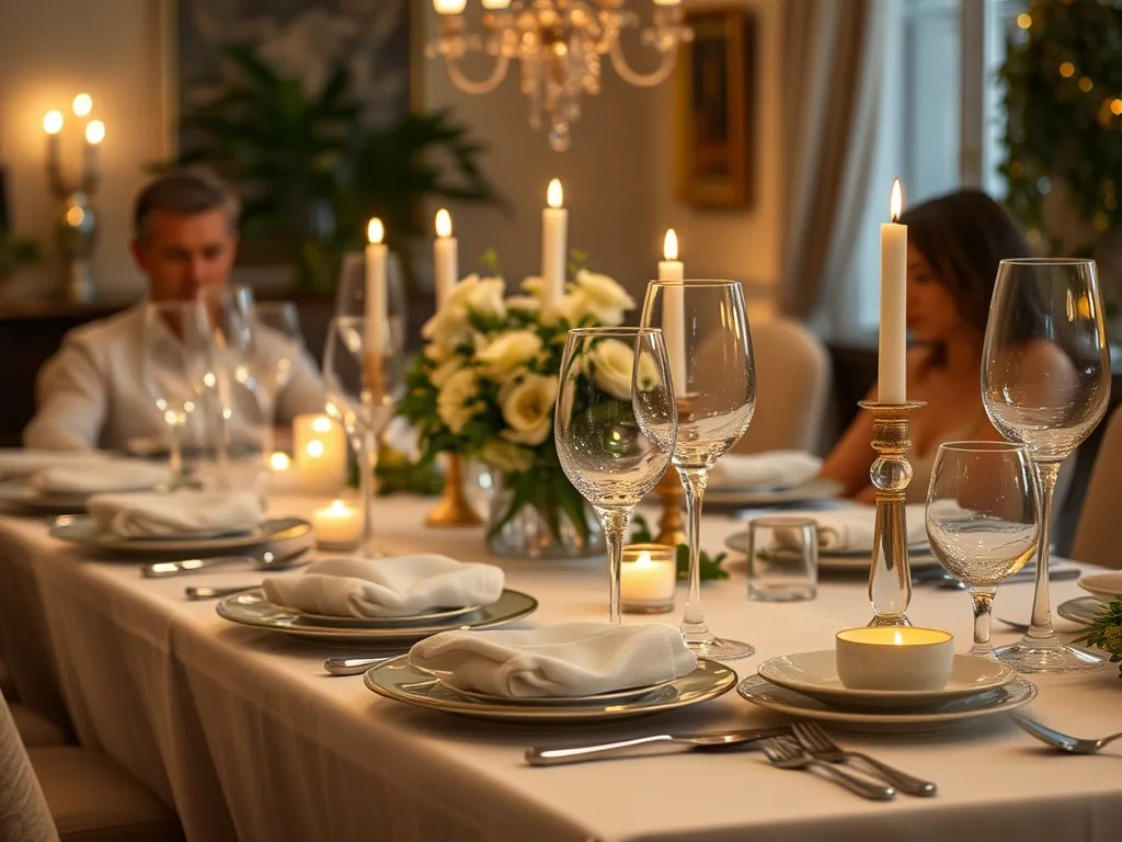 Dækket bord med lys og blomster